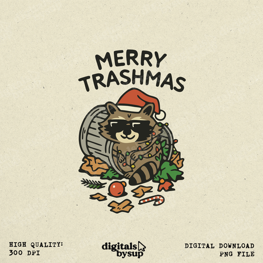 Funny Christmas Raccoon PNG: Trendy Shirt Sublimation Design