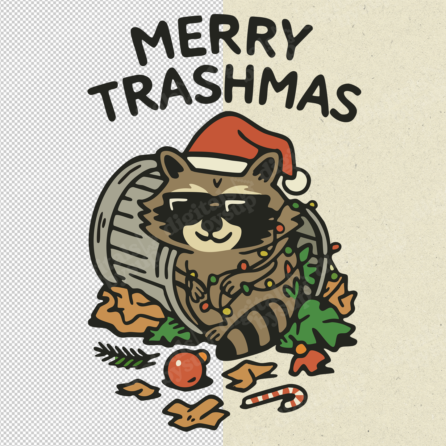 Funny Christmas Raccoon PNG: Trendy Shirt Sublimation Design