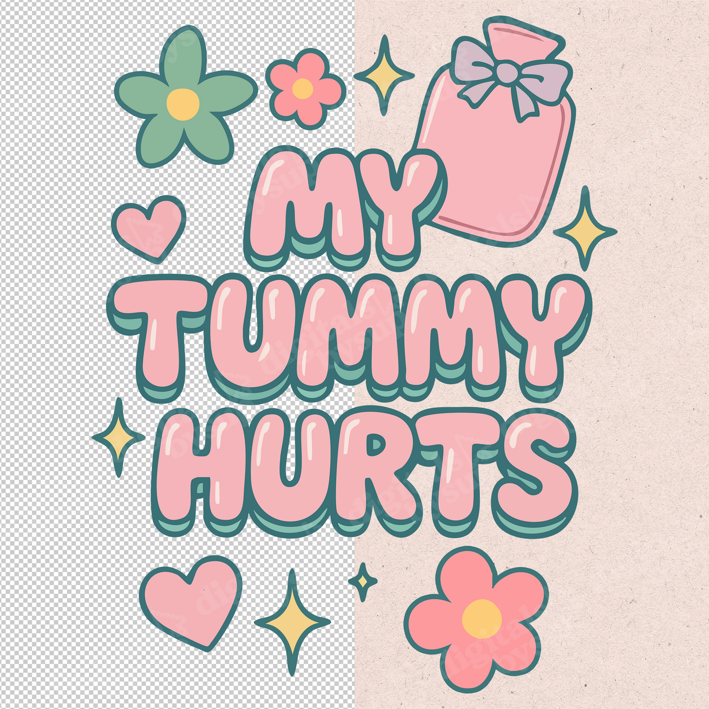Cute My Tummy Hurts PNG – Kawaii Pastel Design (Digital Download)