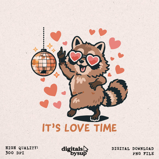 Romantic Raccoon PNG: Groovy Disco Valentines Shirt Sublimation (Digital Download)