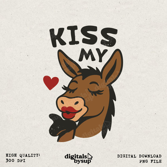 Retro Donkey Clipart PNG – Funny Sassy Design (Digital Download)