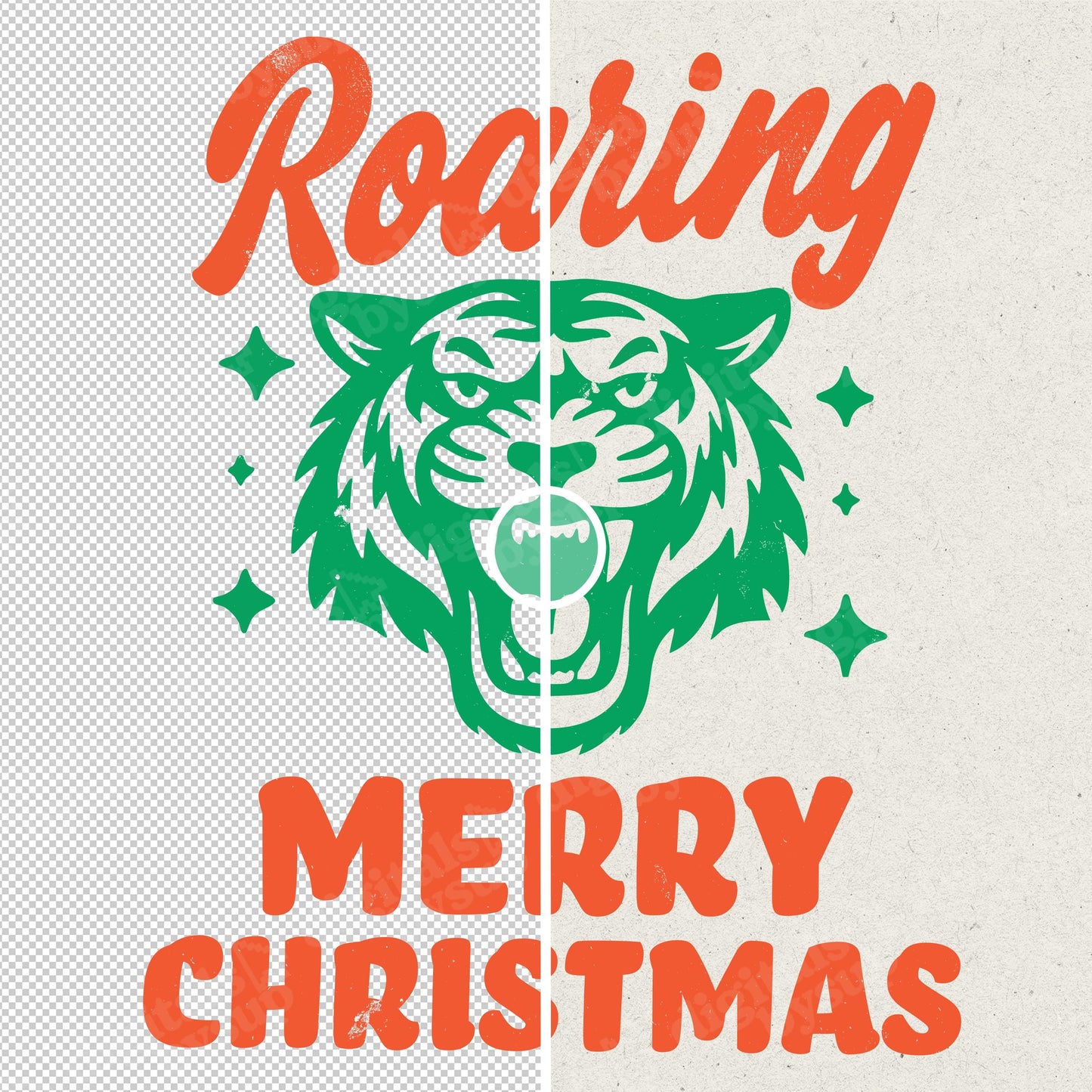 Roaring Tiger Merry Christmas PNG: Festive Roaring Design (Digital Download)