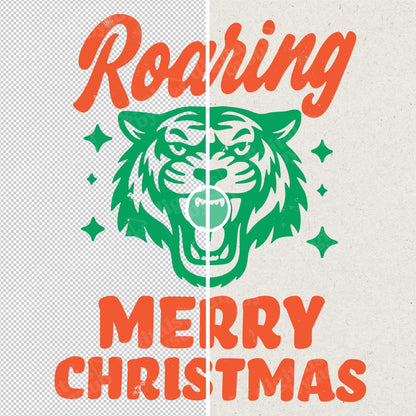 Roaring Tiger Merry Christmas PNG: Festive Roaring Design (Digital Download)