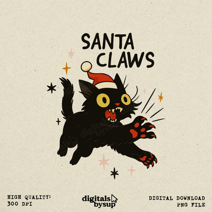 Crazy Cat Lady PNG: Santa Claws Festive Pun Design (Digital Download)