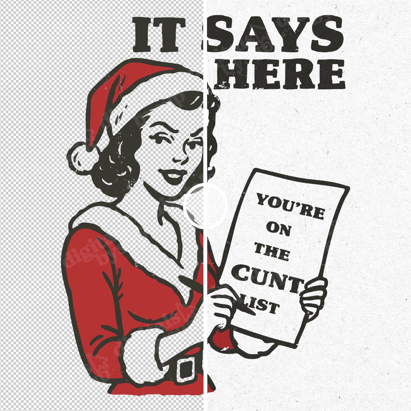 Sassy Christmas PNG: Retro Santa Girl, Offensive Humor Clipart (Digital Download)