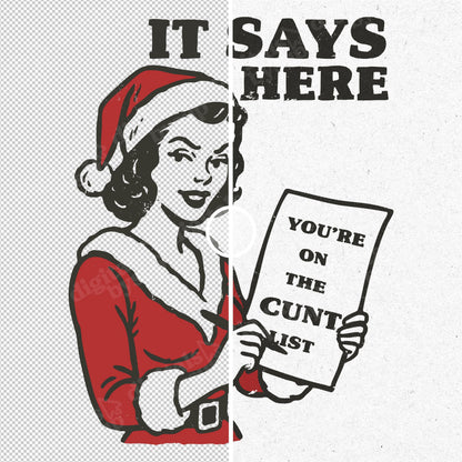 Sassy Christmas PNG: Retro Santa Girl, Offensive Humor Clipart (Digital Download)