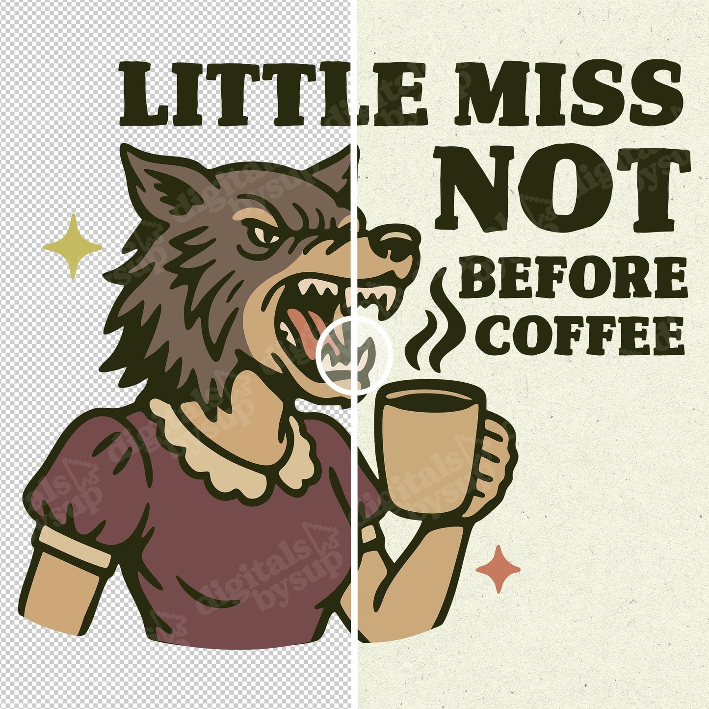 Sassy Retro Coffee PNG: Funny Little Miss Digital Design (300 DPI)