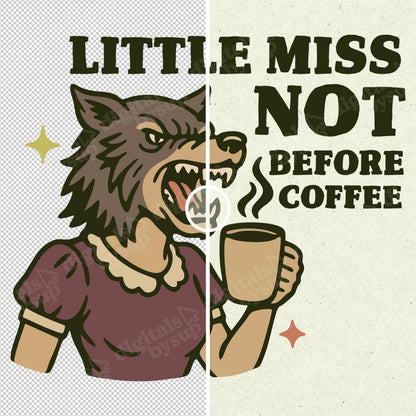 Sassy Retro Coffee PNG: Funny Little Miss Digital Design (300 DPI)