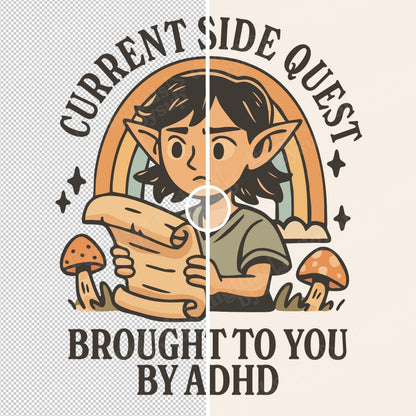 Funny ADHD Side Quest PNG: Retro Sarcastic Mental Illness Design