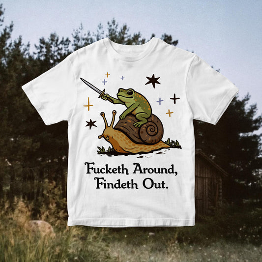 FAFO PNG - Frog Knight Riding Snail, F*cketh Around Findeth Out Medieval Meme (Digital)
