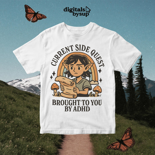 Funny ADHD Side Quest PNG: Retro Sarcastic Mental Illness Design