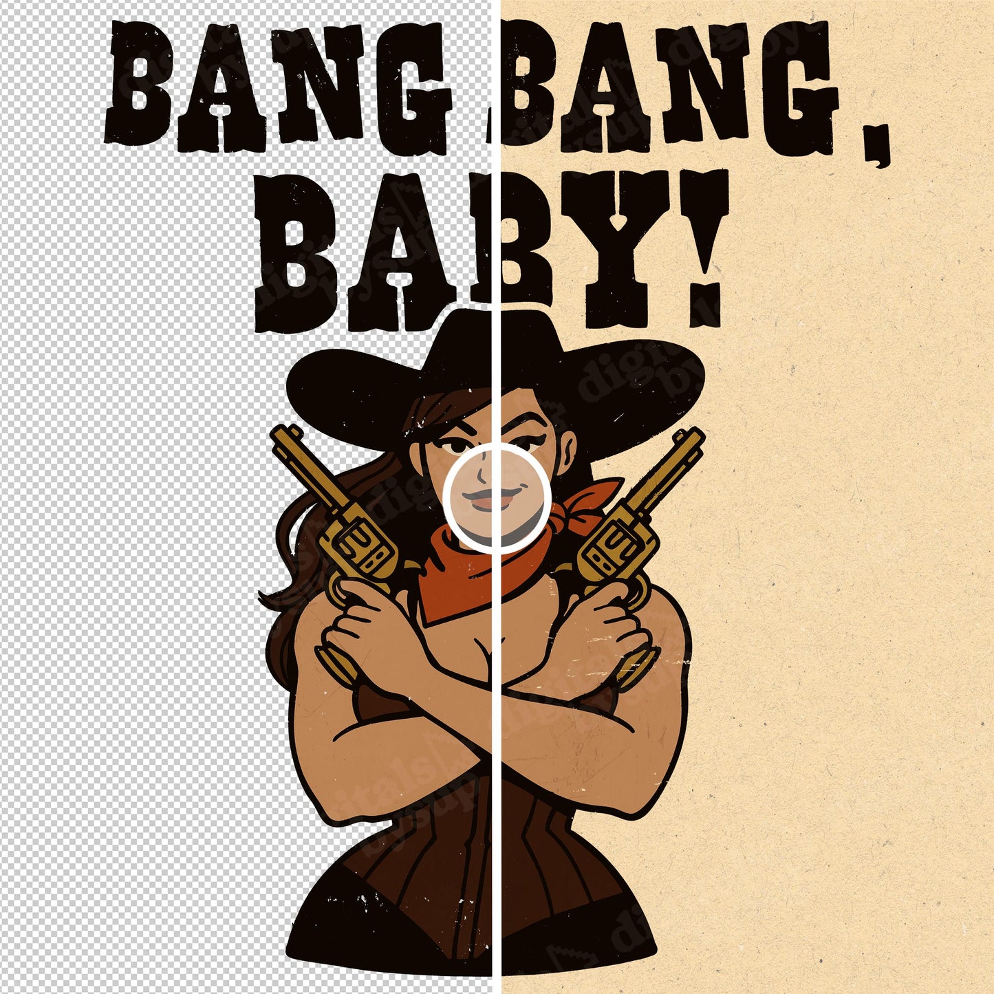Western Cowgirl "Bang Bang, Baby!" Shirt Design PNG (Digital Download)