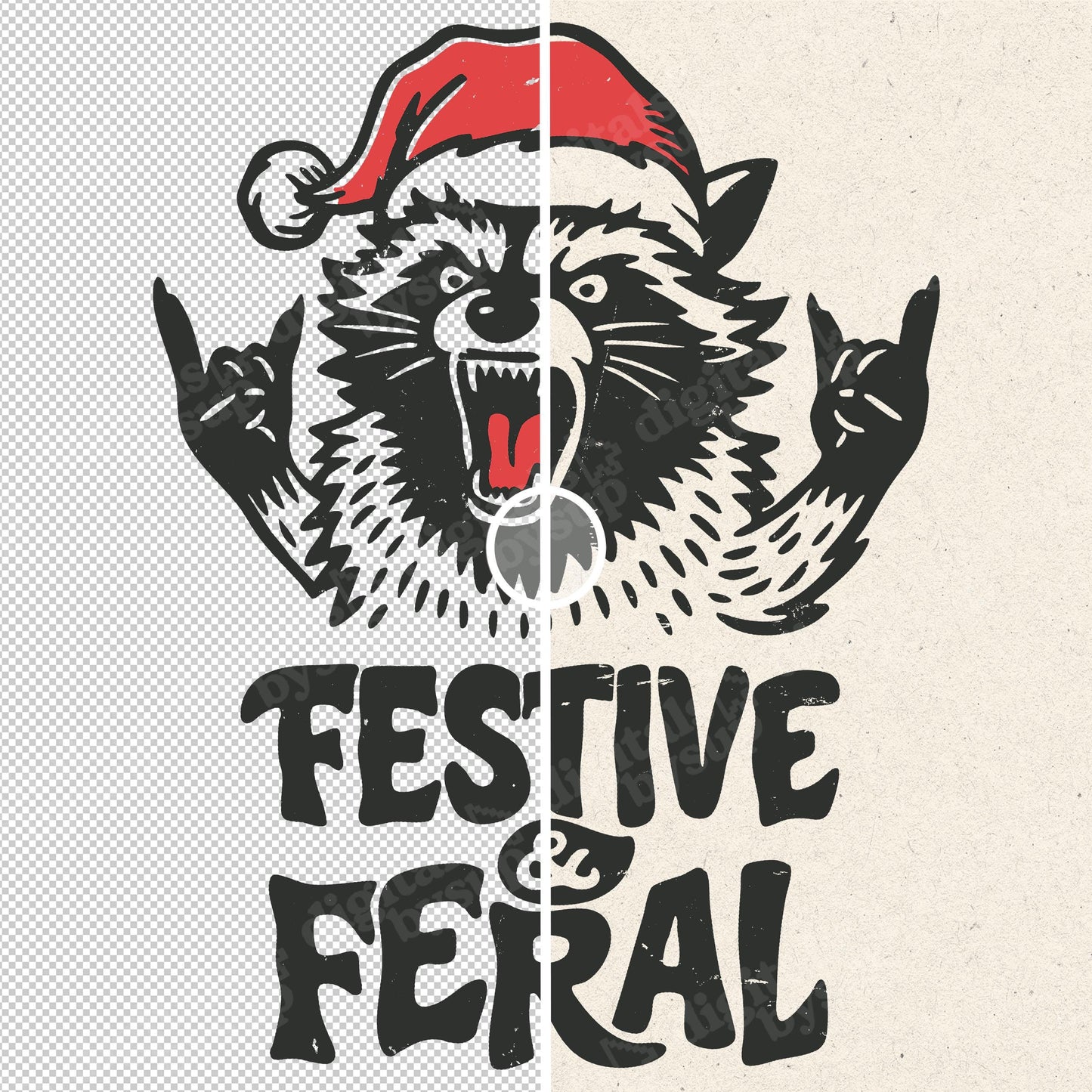 Festive & Feral PNG - Raccoon Christmas Design (Digital Download)