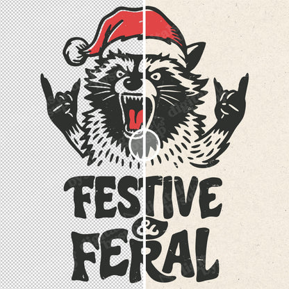 Festive & Feral PNG - Raccoon Christmas Design (Digital Download)