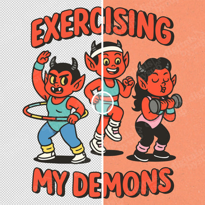 Funny Demon Workout Clipart – Retro Fitness Design (PNG Download)