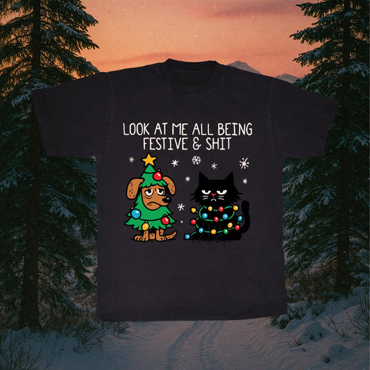 Funny Festive Cat & Dog PNG: Sarcastic Holiday Shirt Design (Digital Download)