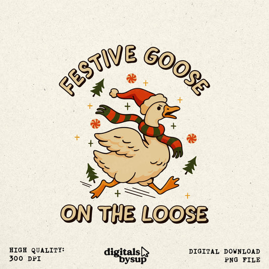 Funny Christmas Goose PNG, Festive Retro Design (Digital Download)