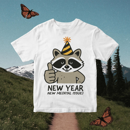 Sarcastic New Year PNG: Burnout Funny Raccoon Design (Digital Download)