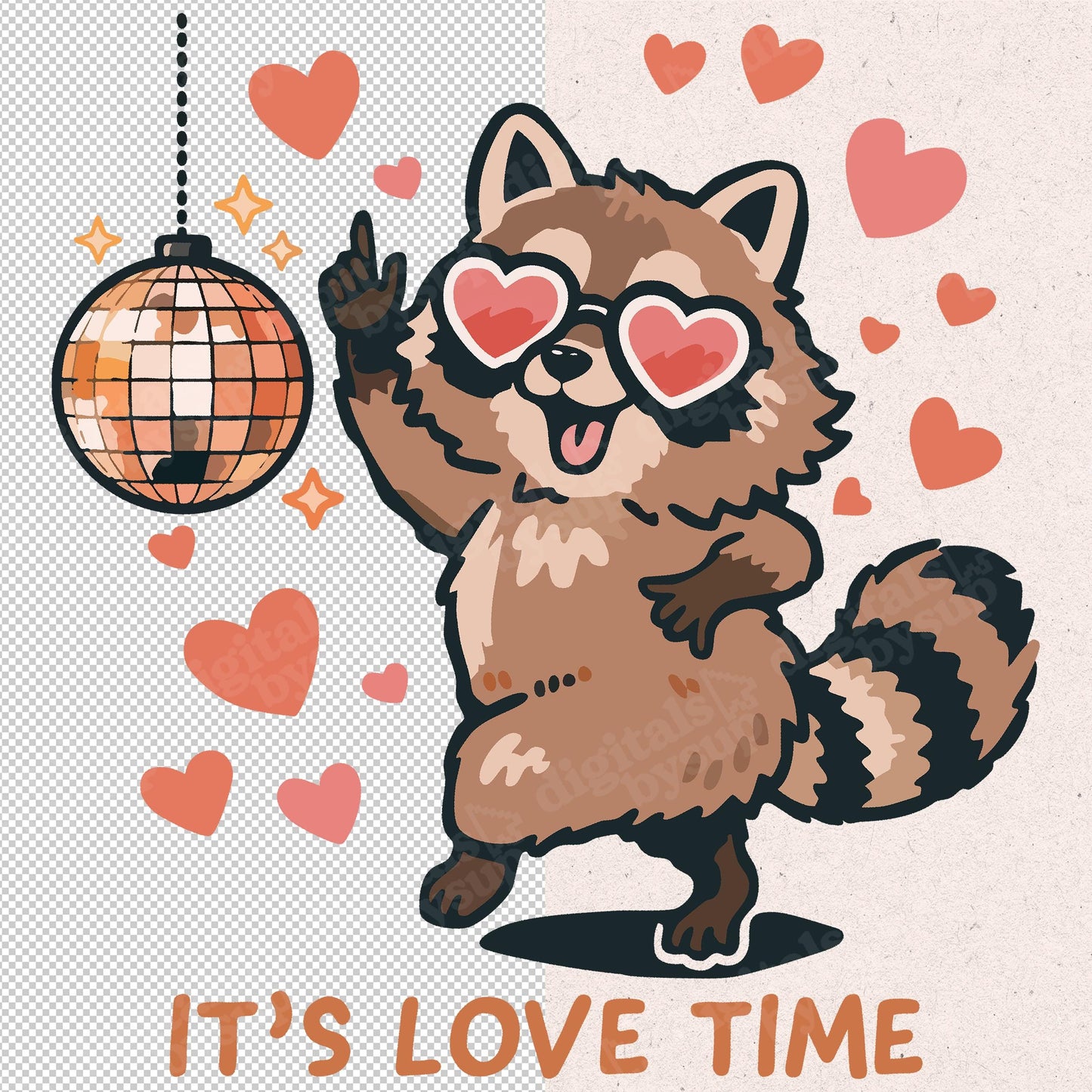 Romantic Raccoon PNG: Groovy Disco Valentines Shirt Sublimation (Digital Download)