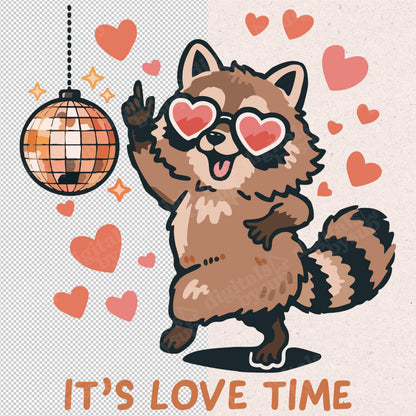 Romantic Raccoon PNG: Groovy Disco Valentines Shirt Sublimation (Digital Download)