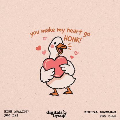 Funny Valentine Goose PNG: Pink Kawaii Shirt Design (Digital Download)