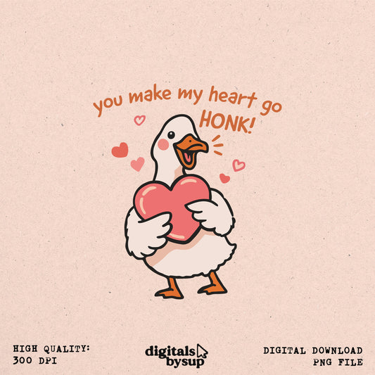 Funny Valentine Goose PNG: Pink Kawaii Shirt Design (Digital Download)