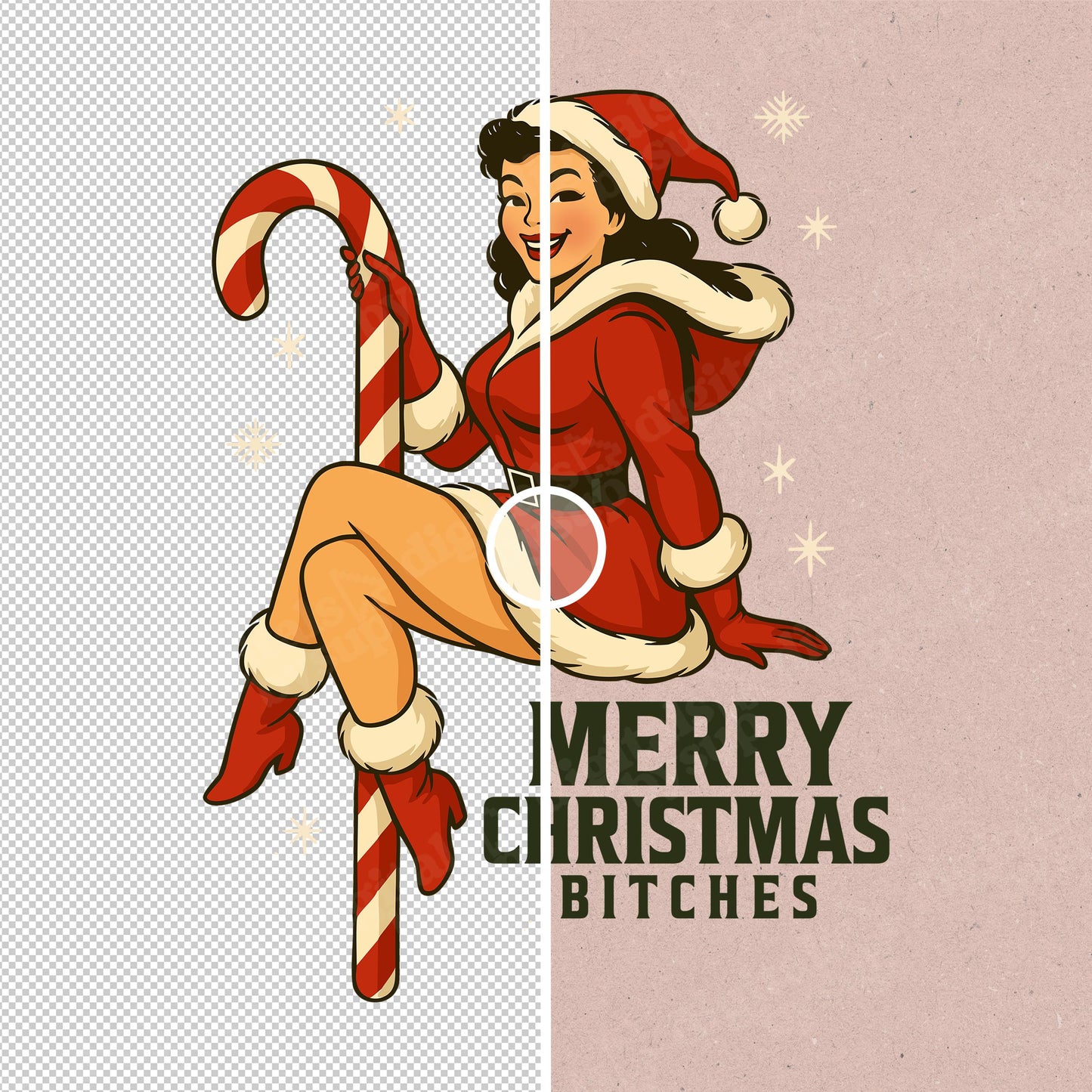 Rude Christmas Pinup PNG | Retro Western Holiday Clipart (Digital Download)