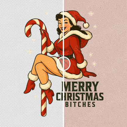 Rude Christmas Pinup PNG | Retro Western Holiday Clipart (Digital Download)