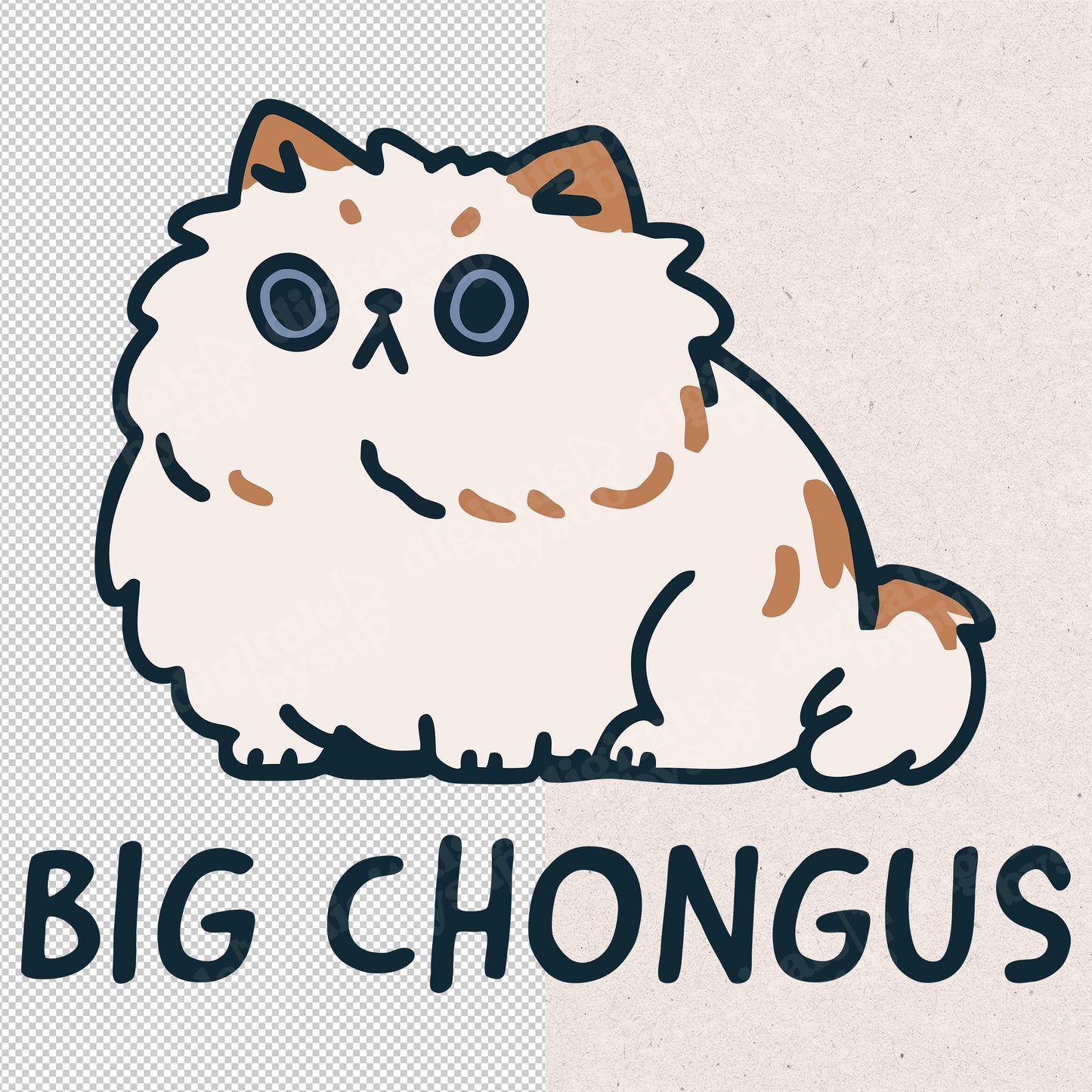 Kawaii Fat Cat PNG: Meme "Big Chongus" Design (Digital Download)
