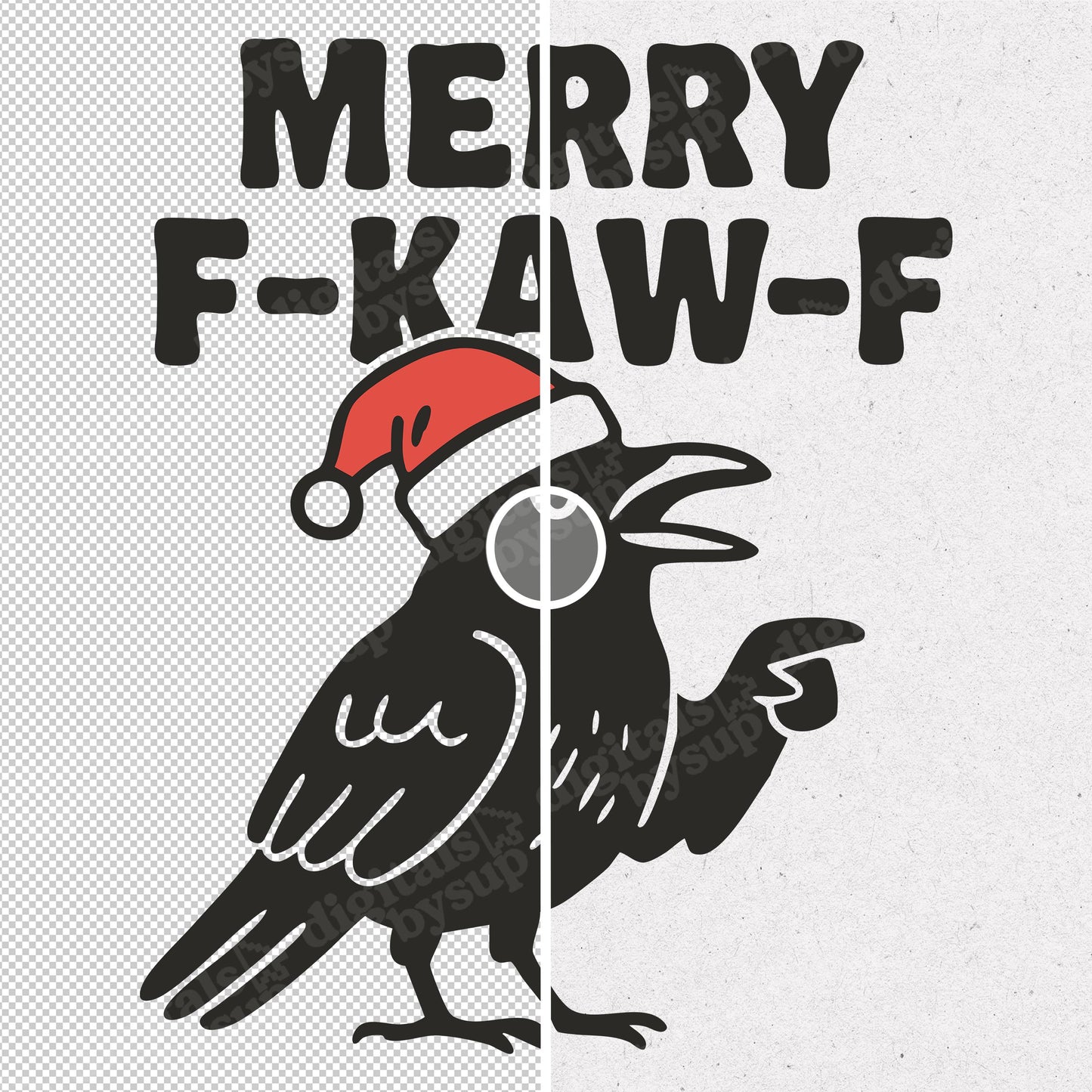 Merry F-Caw-F Crow Christmas PNG: Funny Raven Design (Digital Download)