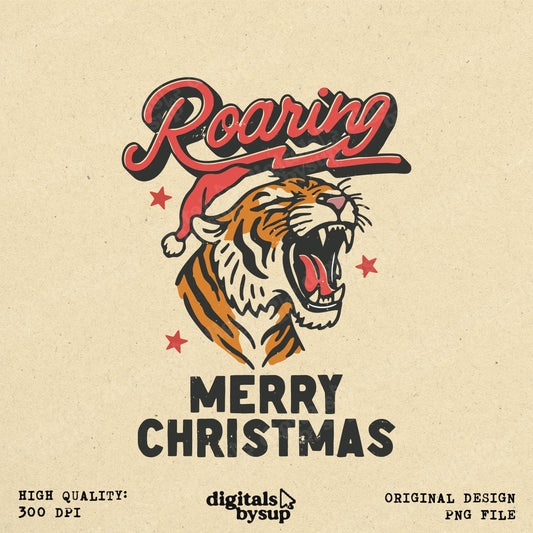 Roaring Merry Christmas PNG: Festive Roaring Tiger Design (Digital Download)