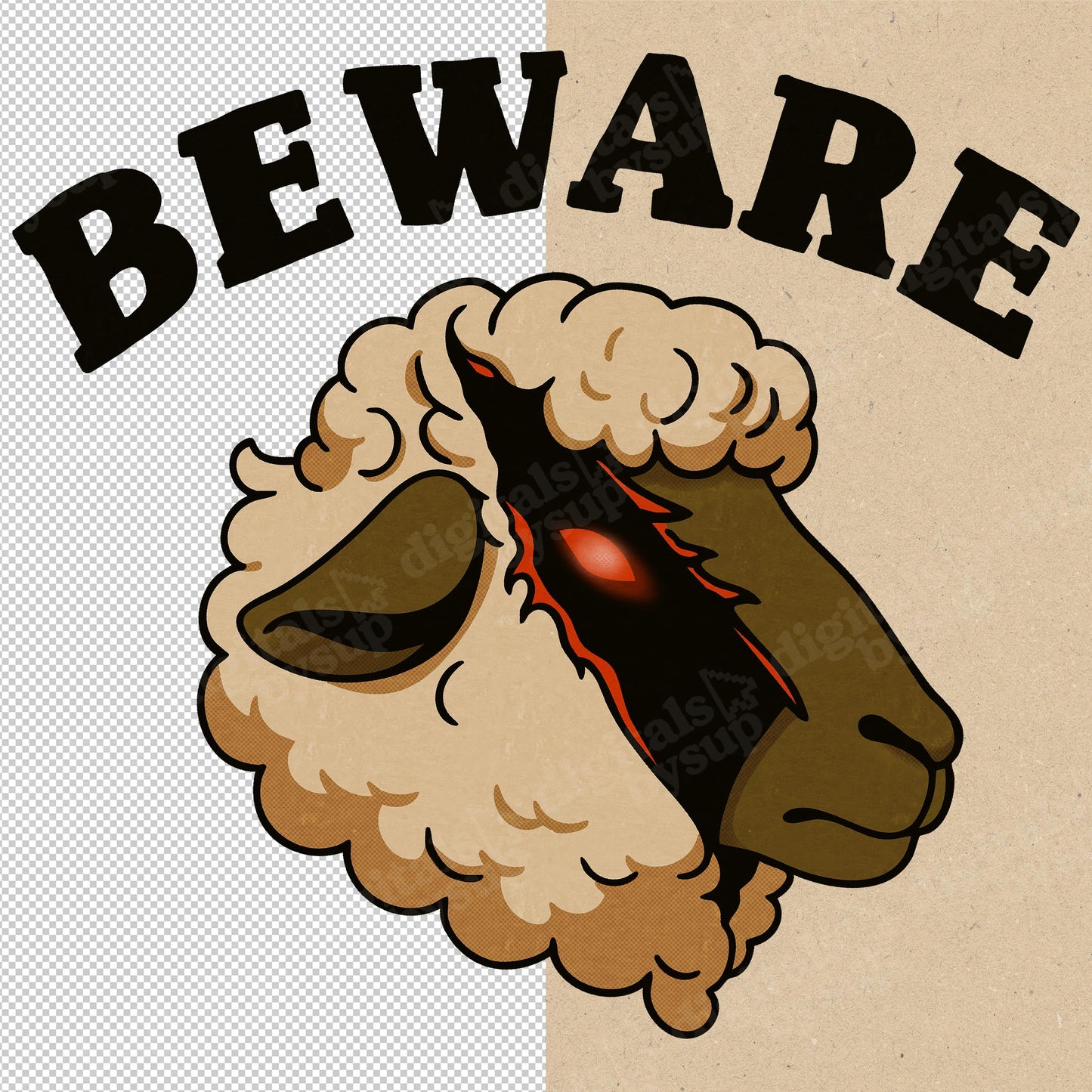 Wolf in Sheep's Clothing PNG: Beware Mischievous Clipart (Digital Download)