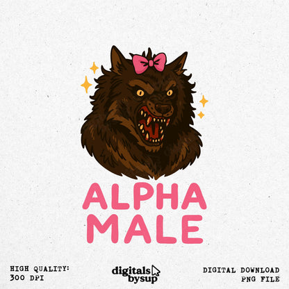 Alpha Male Wolf PNG: Funny Ironic Meme T-Shirt Design (Digital Download)