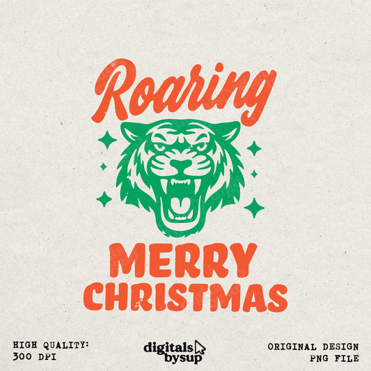 Roaring Tiger Merry Christmas PNG: Festive Roaring Design (Digital Download)