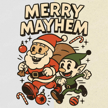 Rubber Hose Christmas PNG: Merry Mayhem Santa Elf Vintage Cartoon Clipart (Digital Download)